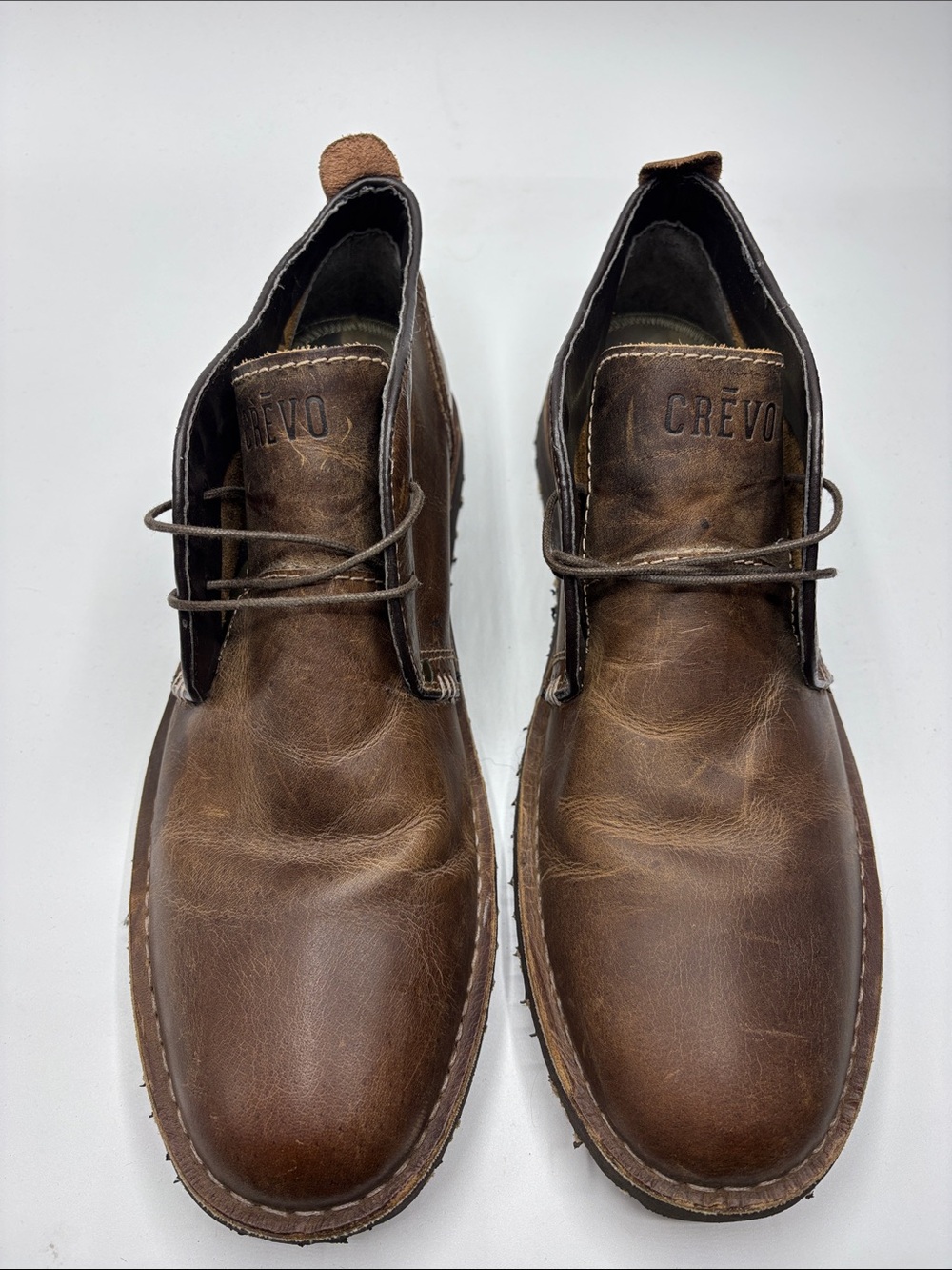 Crevo Men’s Brown Leather 2 Eyelet Chukka Boots Size 10